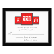 Tri-Monogram Red Modern Reply / RSVP Cards Custom Invitations