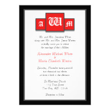 Tri-Monogram Red Modern Wedding Invitations