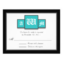 Tri-Monogram Teal Modern Reply / RSVP Cards Invitations