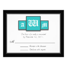 Tri-Monogram Teal Modern Reply / RSVP Cards Invitations