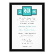 Tri-Monogram Teal Modern Wedding Invitations