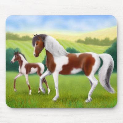 Tri Paint Mare and Foal Mousepad by twopurringcats