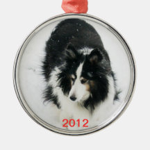 Tri Sheltie in Snow Template Christmas Tree Ornaments