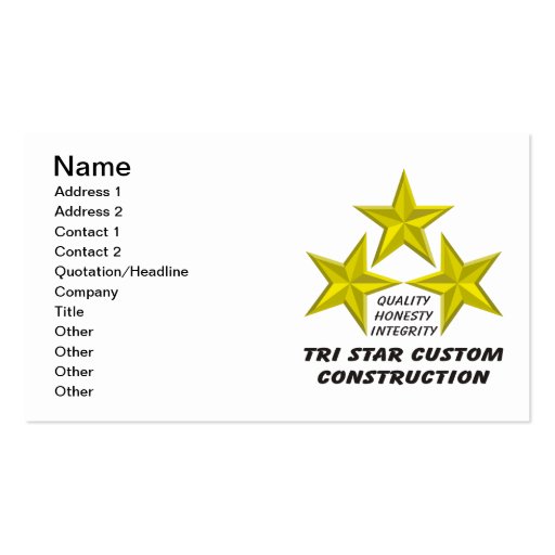 Tri Star Custom Construction Product/s Business Cards (front side)