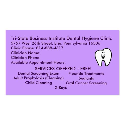 Tri-State Dental Hygiene Business Card