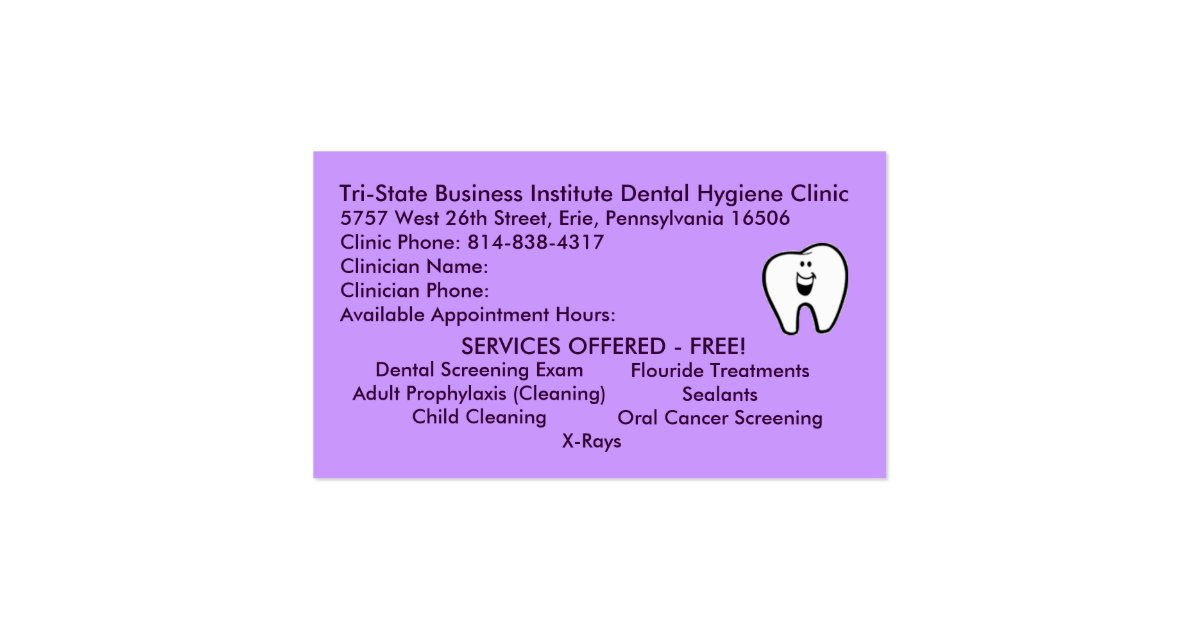 TriState Dental Hygiene Business Card Zazzle