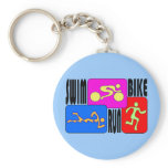 TRI Triathlon Swim Bike Run BRIGHT Square Design Key Chains