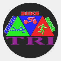 TRI Triathlon Swim Bike Run PYRAMID Design Round Stickers