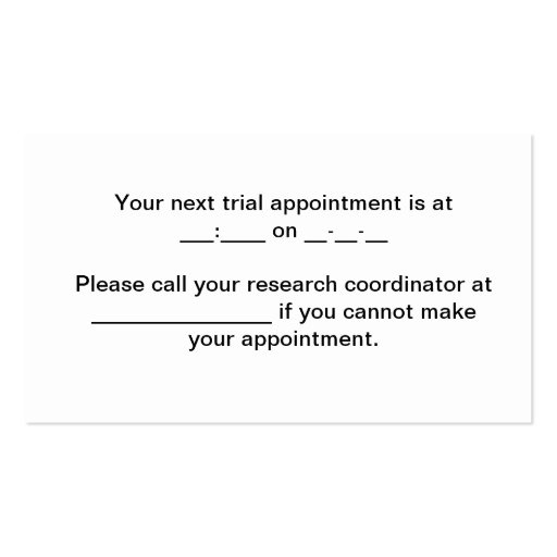 Trial appointment reminder business card template (back side)