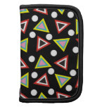 Triangles & circles retro pattern on black folio planners