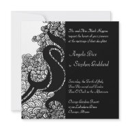 Tribal and Swirls Black & Silve Wedding Invitation invitation