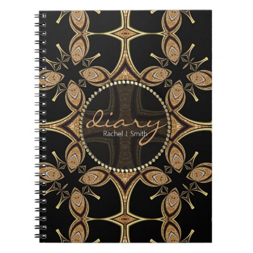 Tribal Batik Butterfly Black Gold Diary Notebook