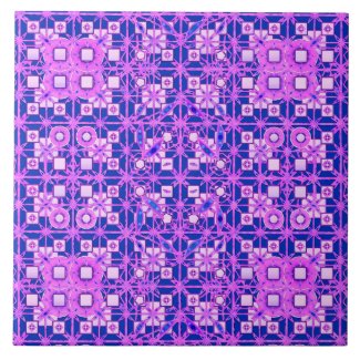 Tribal Batik - shades of purple Large Square Tile