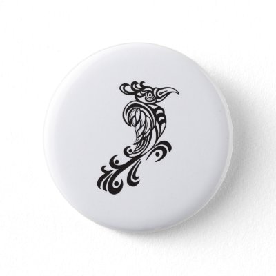 Tribal Bird Tattoo Design Pinback Buttons by doonidesigns