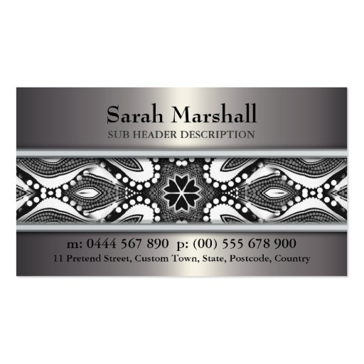 Tribal Black+White & Metallic w/ Logo Business Car Business Card Templates (front side)