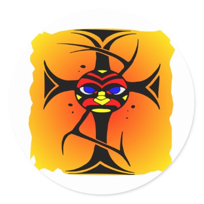 Tribal Cross Tattoo Face Maori Round Sticker by WhiteTiger LLC