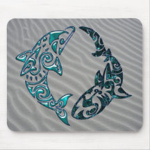 Tribal Dolphin and Shark Tattoo Mouse Pad