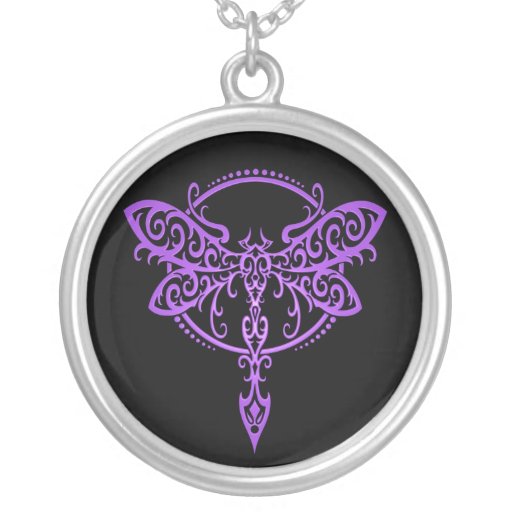 Tribal Dragonfly – purple & black Pendant