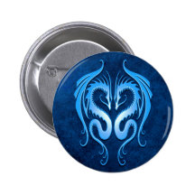 Tribal Dragons, blue Pinback Buttons