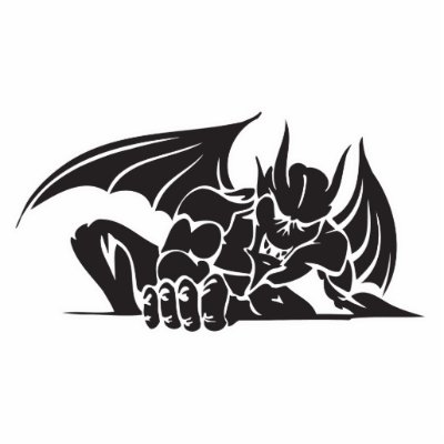 Tribal tattoo style black and white goth gargoyle monster graphic.