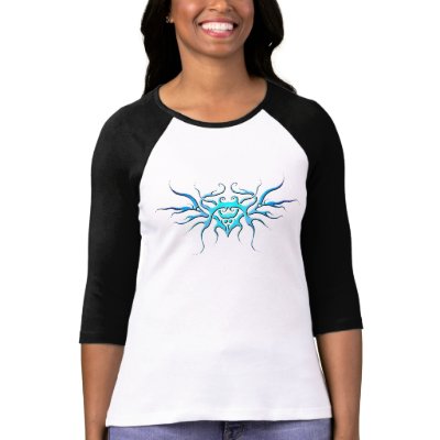 Tribal Heart with Wings Tattoo blue Tshirt by FlowstoneGraphics