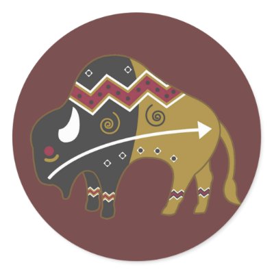 Tribal Indian Buffalo Round Sticker