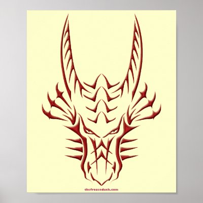 Tribal tattoo styled red dragon head for gamers or lovers of fantasy!