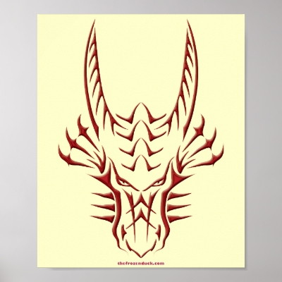 Tribal Red Dragon Head Poster