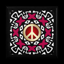 Tribal Red Ribbons Peace Sign Wooden Gift Box gift boxes