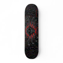 Tribal skull and swords graphic art skateboard