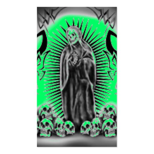 Tribal Skull Green Grim Reaper Business Card (front side)