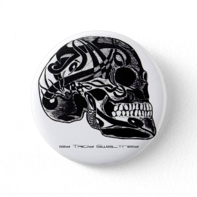 Tribal Skull w Tattoos button by Halfmast
