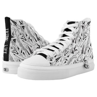 Tribal striped ethnis abstract black white pattern printed shoes