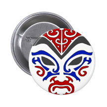 Tribal Style Red Kabuki Mask Button