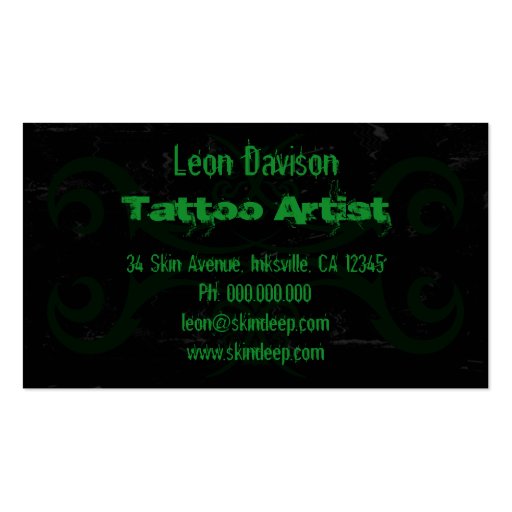 Tribal Tattoo Black and Green Business Cards (back side)