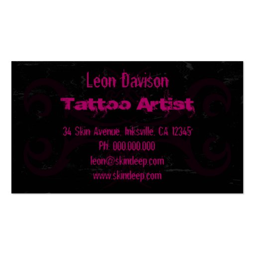 Tribal Tattoo Black and Pink Business Cards (back side)