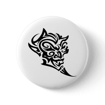 Tribal Tattoo Devil Face Satan Pinback Buttons by WhiteTiger_LLC