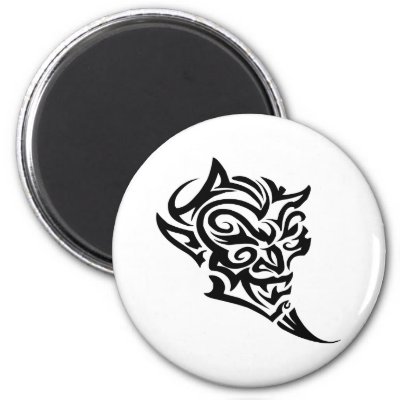 Tribal Tattoo Devil Face Satan Fridge Magnet by WhiteTiger_LLC