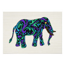 Tribal Tattoo Elephant in Purple Blue and Green Personalized Announcement