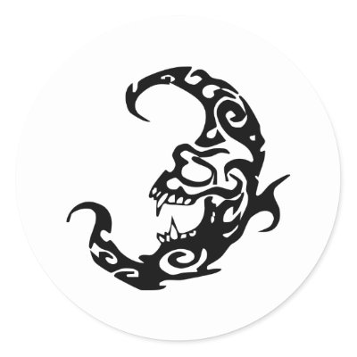 Tribal Tattoo Evil Moon Round Sticker by WhiteTiger_LLC