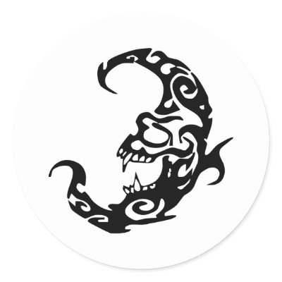 Tribal Tattoo Evil Moon Round Sticker by WhiteTiger_LLC