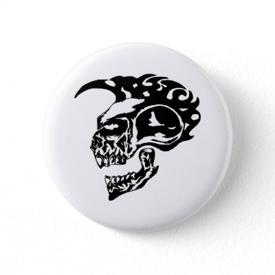 Tribal Tattoo Skull w Mohawk Pinback Button by WhiteTiger LLC