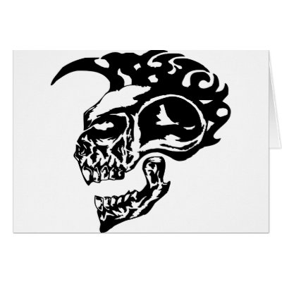 Tribal Tattoo Skull w Mohawk Greeting Cards by WhiteTiger LLC