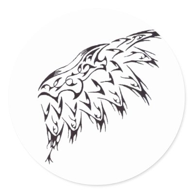 Tribal Tattoo Wing Flipped Round Stickers by tiasart