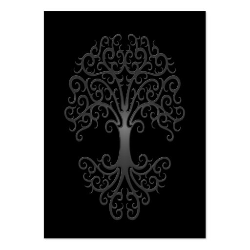 Tribal Tree of Life Grey on Black Business Card Templates
