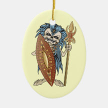 Tribal Warrior Skull Christmas Ornament