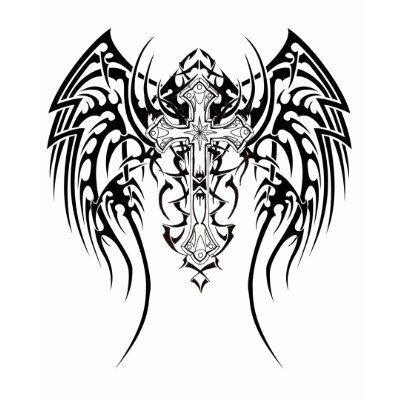 Tribal Wings Cross Scars Tshirts by witherjw tribal cross design on front 