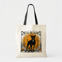 Trick or Treat Bag - Evil Dog in Graveyard Orange