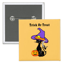 Trick or Treat Black Cat Button