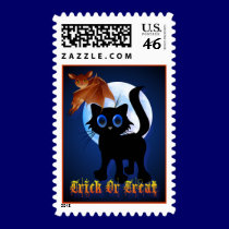 Trick or Treat Black Kitty and Bat  Postage stamps